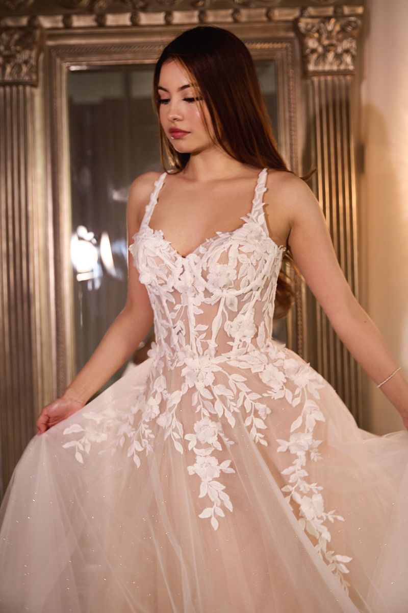 Lace A-Line Wedding Gown With Layered Tulle Skirt-3