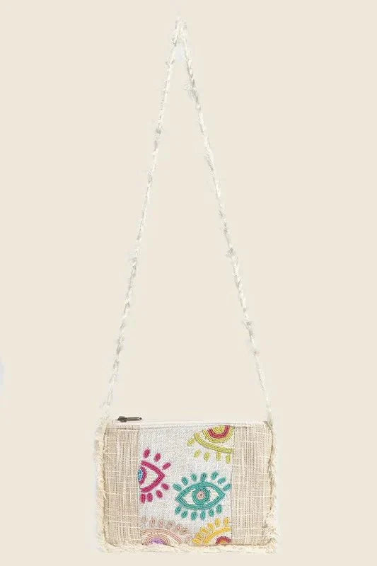 Fame Seed Beaded Eye Pattern Crossbody Bag-1