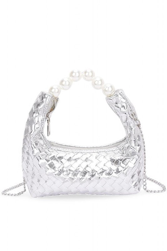 Pearl Handle Metallic Small Convertible Clutch Bag-2