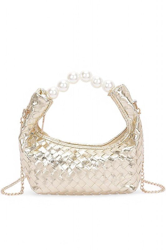 Pearl Handle Metallic Small Convertible Clutch Bag-3