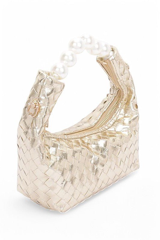 Pearl Handle Metallic Small Convertible Clutch Bag-0