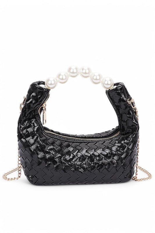 Pearl Handle Metallic Small Convertible Clutch Bag-1