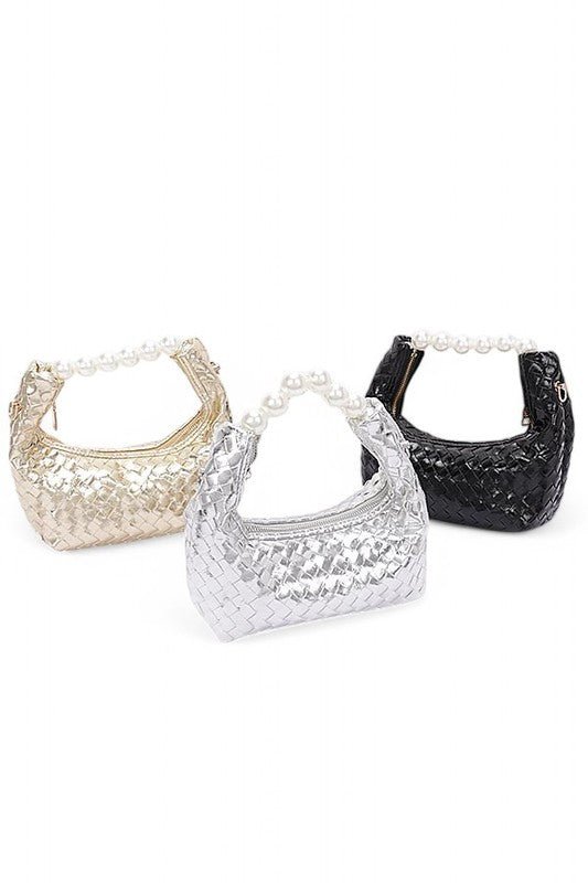 Pearl Handle Metallic Small Convertible Clutch Bag-4